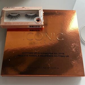 Iconic London Copper Eyeshadow Palette and fake lashes makeup lot